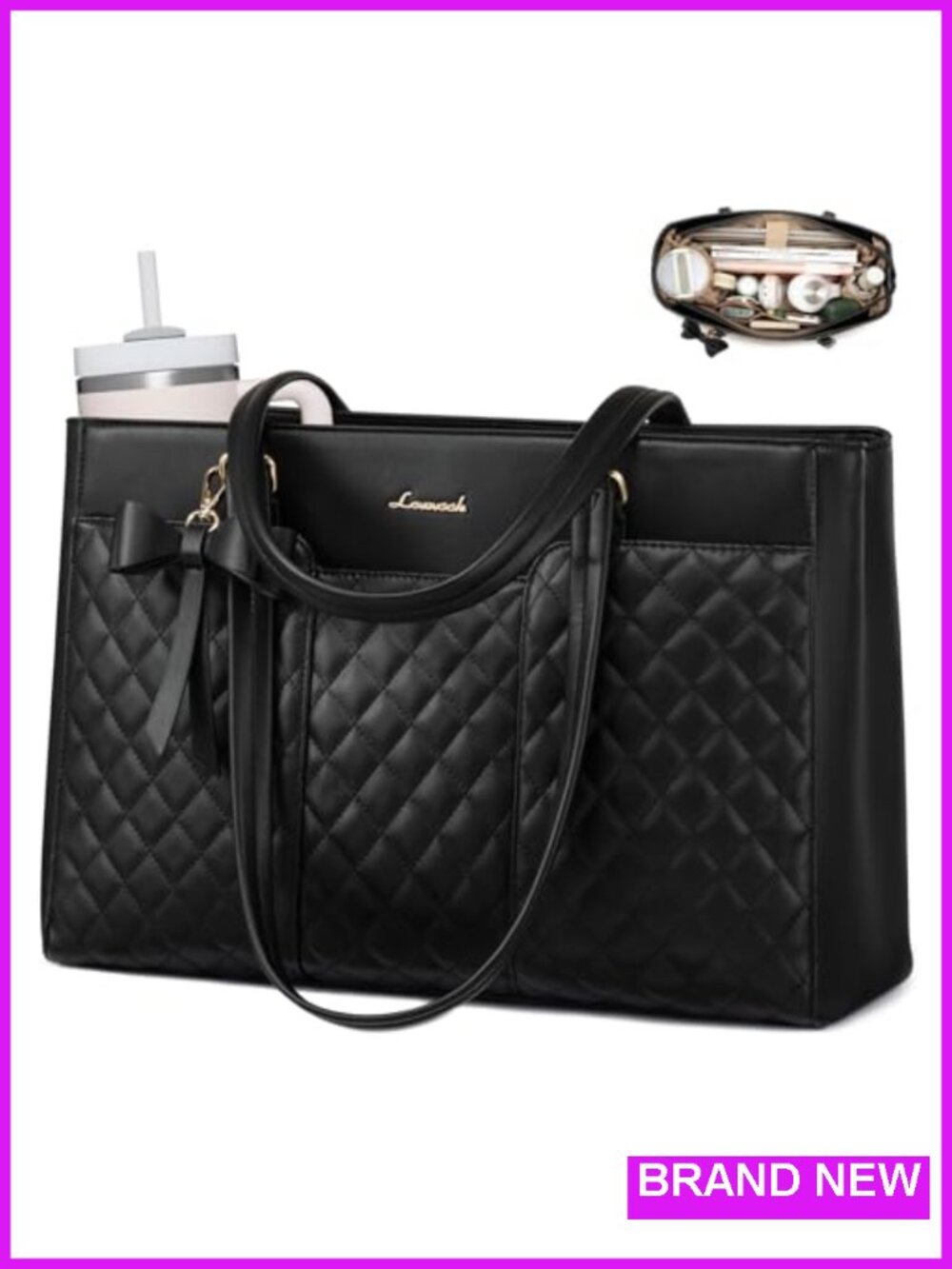LOVEVOOK Laptop Tote for Women 15.6" PU Leather Work Bag